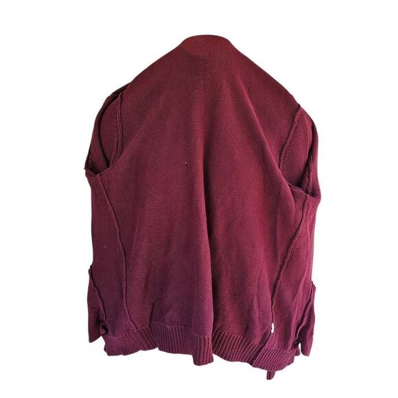 L.L. Bean Men’s M Tall Burgundy Full Zip Cotton Sweater Jacket Knit Cardigan Poc - Picture 4 of 7